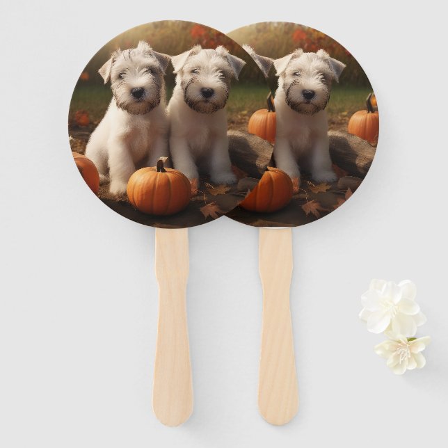 Leque Wheaten Terrier Puppy Autumn Delight Pumpkin (Frente e Verso)