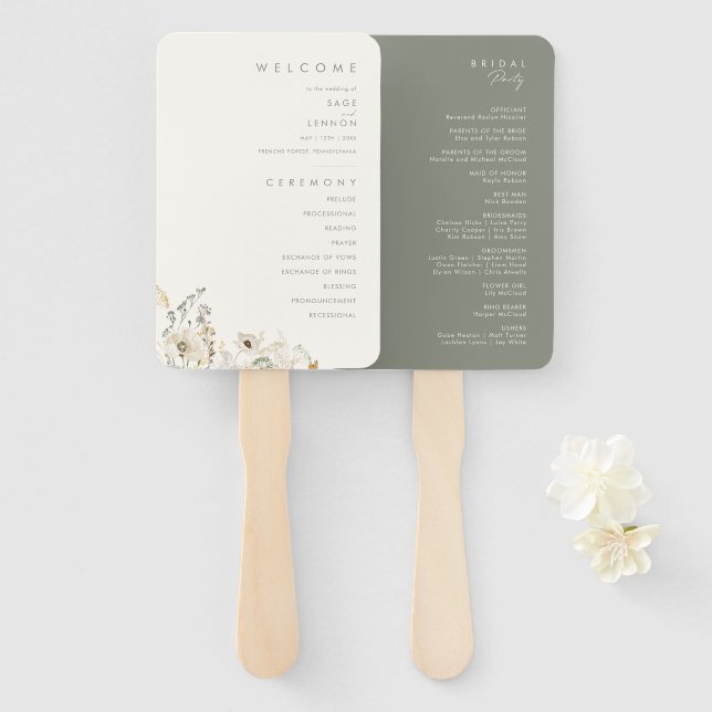Leque Whimsic Wildflower | Programa Casamento de Marfim (Frente e Verso)