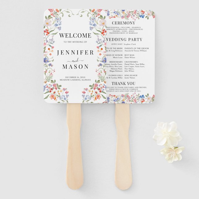Leque Whimsical Colorful Wildflower Wedding Program (Frente e Verso)