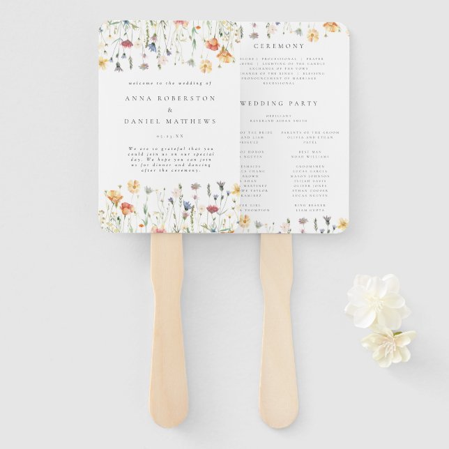 Leque Whimsical Spring Wildflower Wedding Program (Frente e Verso)
