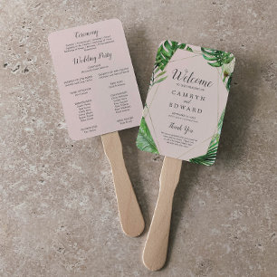Leque Wild Tropical Palm Blush Wedding Program Fan