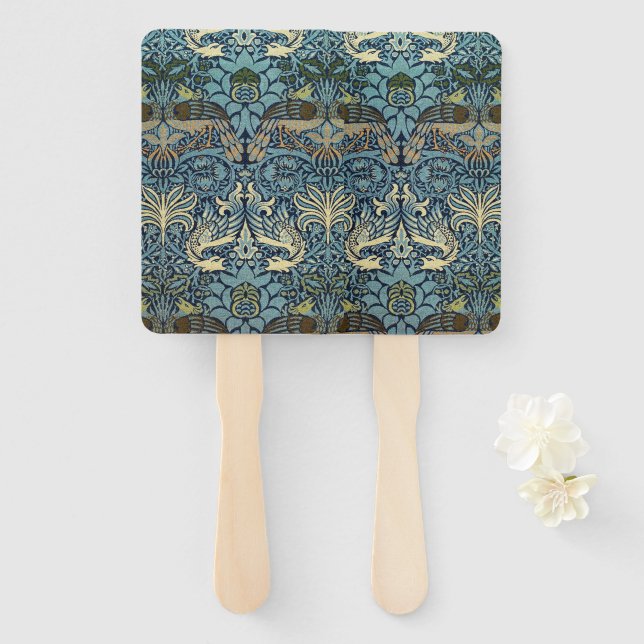 Leque William Morris Pavão e Dragão Desenho Tecido (Frente e Verso)