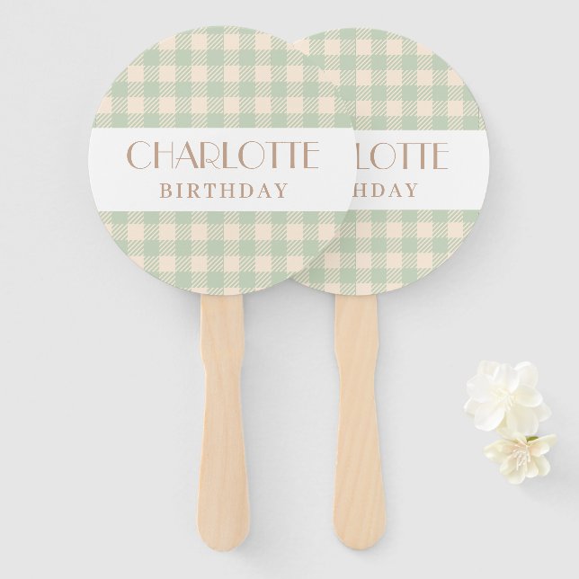 Leque Xadrez de gingham verde de pré-disquete elegante v (Frente e Verso)