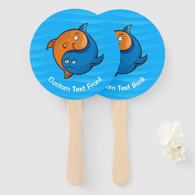 Leque Yin Yang Fish Cartoon (Frente e Verso)
