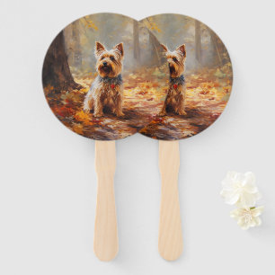 Leque Yorkshire Terrier no Outono Folhas Caídas Inspiram