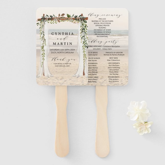 Leques de Mão de Arvore de Casamento Praia (Frente e Verso)