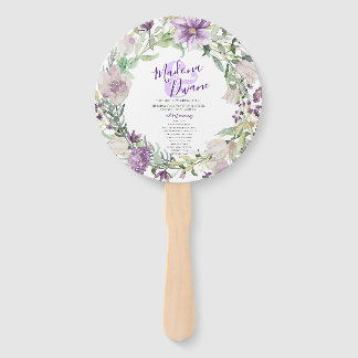 Leques de Mão de Flores de Ameixa e Lilás em Aquar