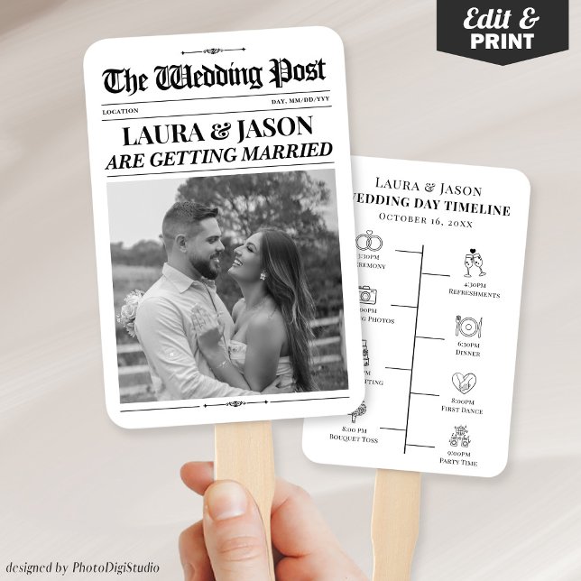 Leques de Mão de Jornal de Casamento, Leques de Pr (Wedding Newspaper Hand Fans, Wedding Program Fans)