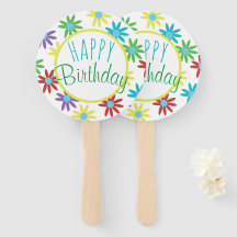 Leques de Mão Floral Feliz Aniversário