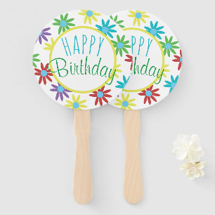 Leques de Mão Floral Feliz Aniversário