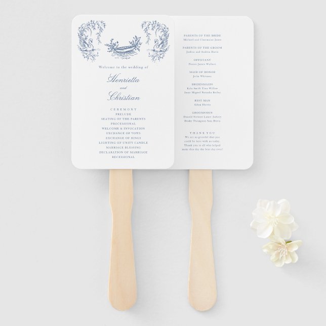 Leques de Programa de Casamento Azul Branco com Ch (Frente e Verso)