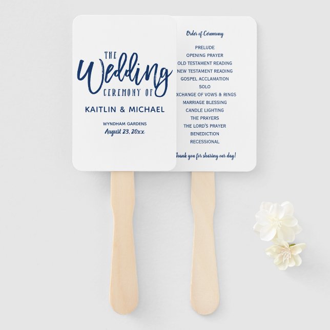 Leques de Programa de Casamento | Brush Script - A (Frente e Verso)