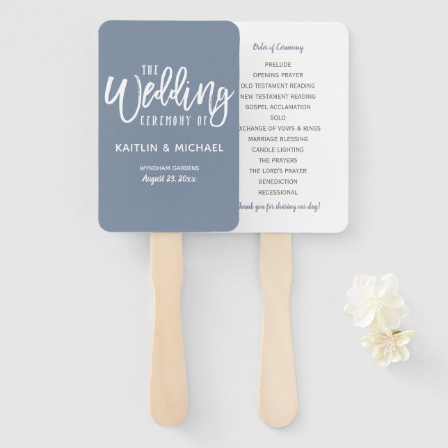 Leques de Programa de Casamento | Brush Script (Az (Frente e Verso)