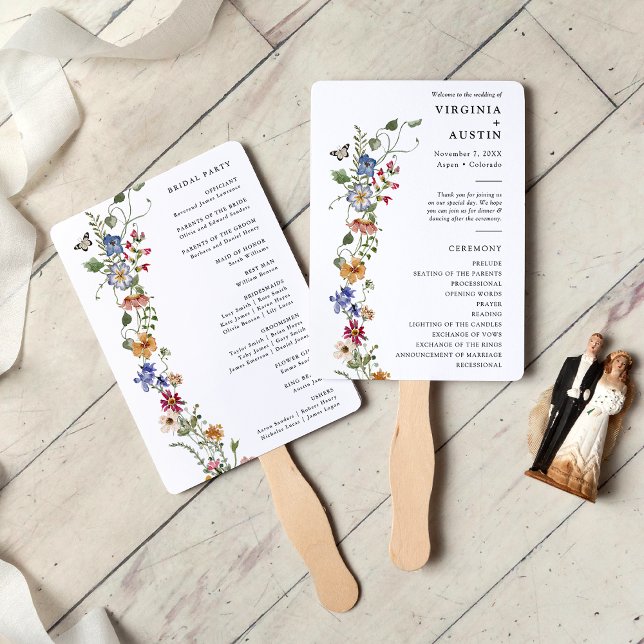 Leques para Programa Floral (Colorful Watercolor Floral Wedding Program Hand Fans by Painted Paperie
)