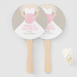 Leques personalizados de vestido branco rosa para 