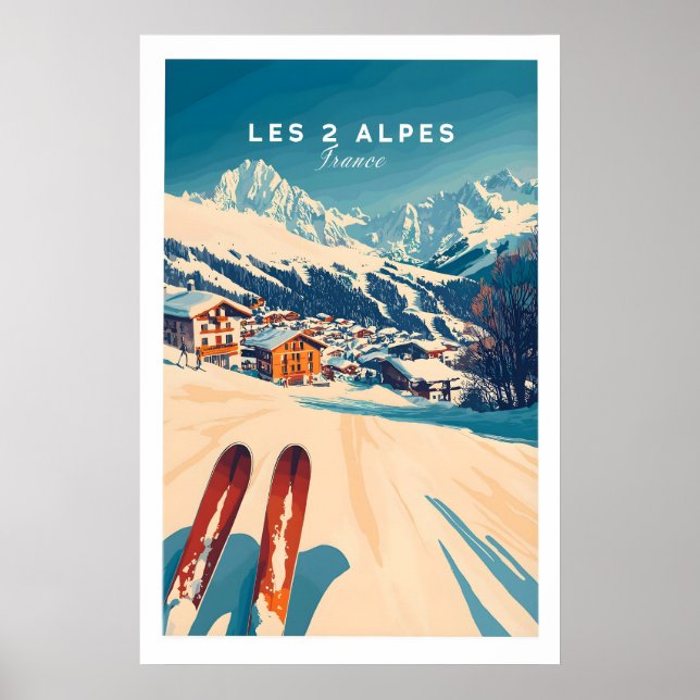 Les 2 Alpes Arte Impressão Esqui 1 (Frente)