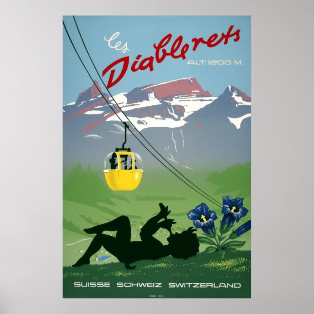 Les Diablerets,Suiça, Poster Viagens vintage (Frente)