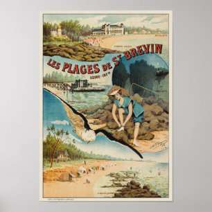 Les Plages de Rua Brévin França Poster vintage 190