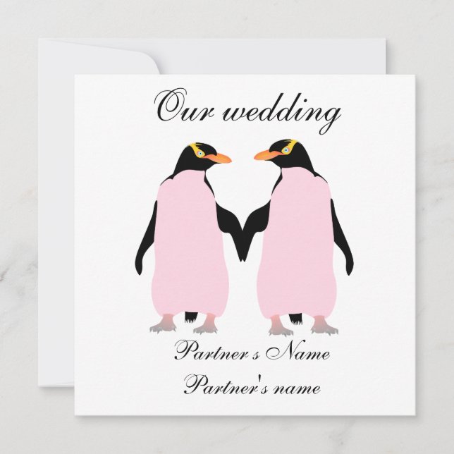 Lésbica, convite para casamento de Pinguins Pastel (Frente)