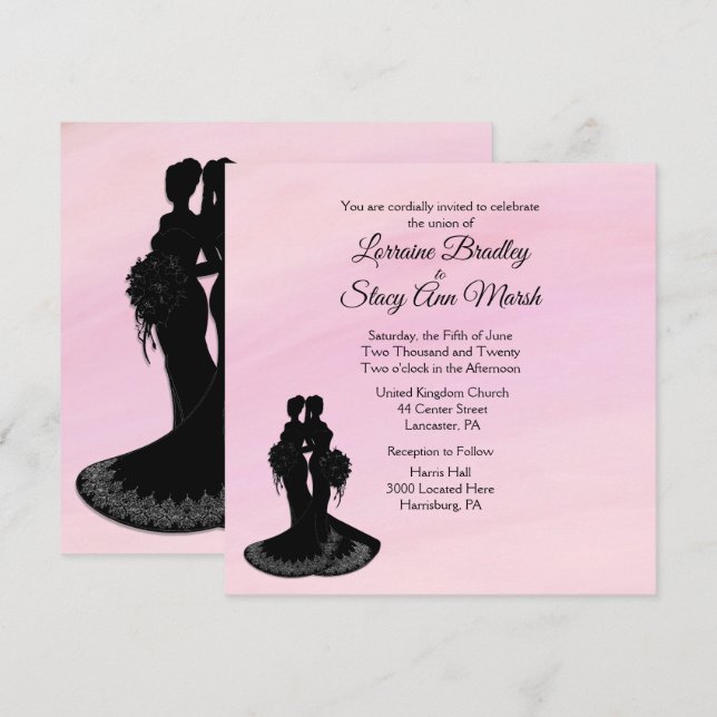 Lésbica elegante. Rosa de Convite de Casamento (Frente/Verso)