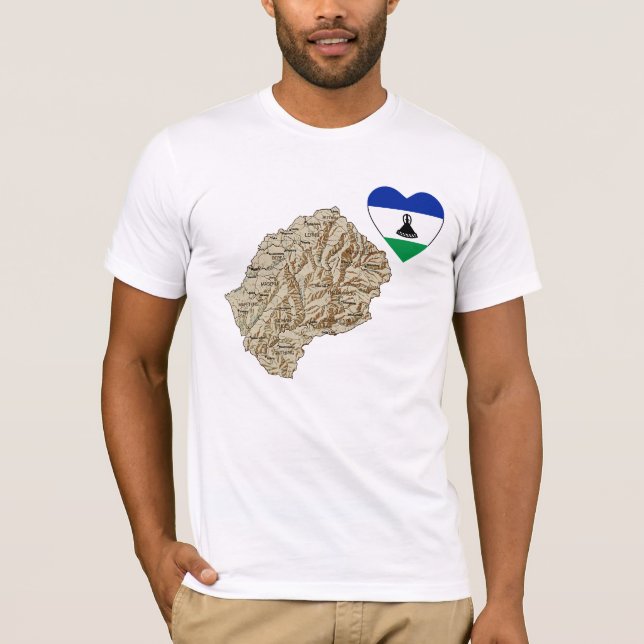 Lesoto Flag Heart and Map T-Shirt (Frente)