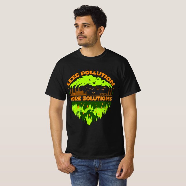 Less Pollution More Solutions Earth Day T-Shirt (Frente Completa)