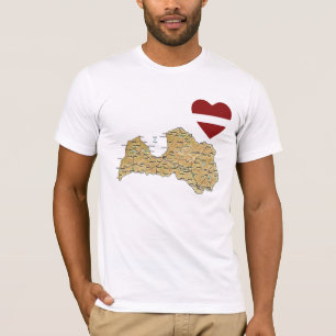 Letônia Sinalizador Coração e Mapa de Camiseta