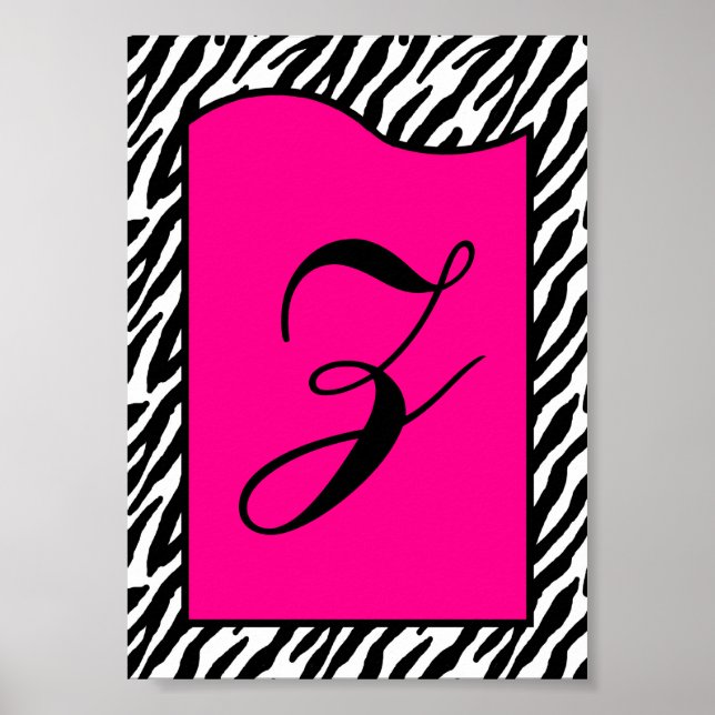 Letra 5x7 Wall Art Hot Rosa Zebra Impressão Animal (Frente)