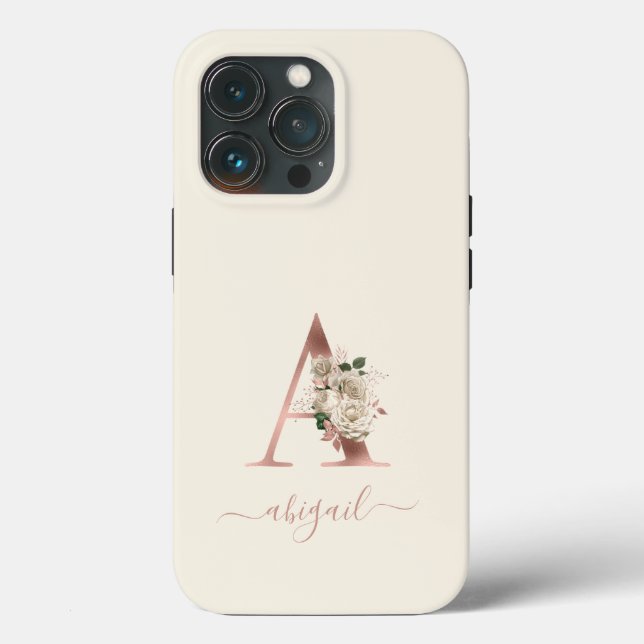 Letra "A" de Monograma em Rosa Dourado Floral Marf (Verso)
