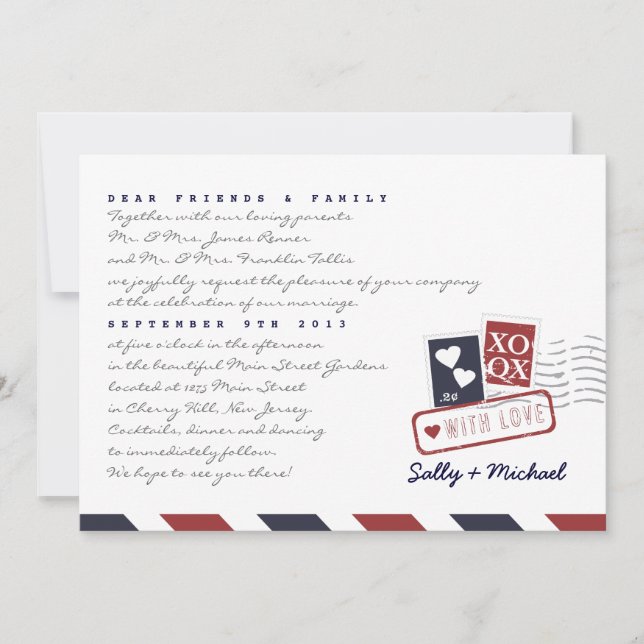 Letra Airmail Love Convite para Nota Personalizada (Frente)