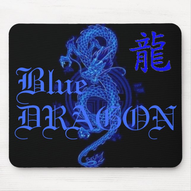 Letra azul Mousepad do dragão do Kanji (Frente)