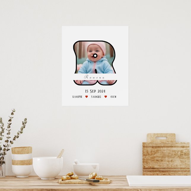 Letra Baby Personalizada R com Poster de Borda (Cozinha)