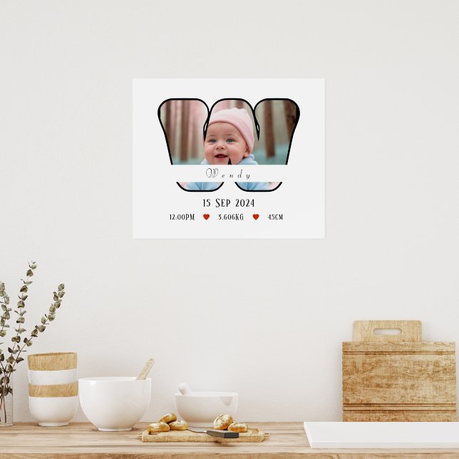 Letra Baby Personalizada W com Poster de Borda (Cozinha)