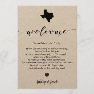 Letra da boa vinda do casamento de Texas & cartão