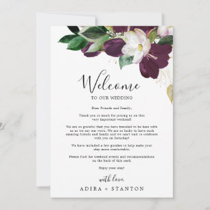 Letra de boas-vindas do casamento roxo e infinári