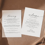 Letra de Boas-vindas e Itinerário de Script Modern<br><div class="desc">Estas cartas de boas-vindas e cartas itinerárias são perfeitas para um casamento minimalista. O simples design preto e branco apresenta uma tipografia industrial única, com estilo boho moderno. Personalizável em qualquer cor. Mantenha o design mínimo e elegante, como está, ou personalize-o adicionando seus próprios gráficos e trabalhos de arte. A...</div>