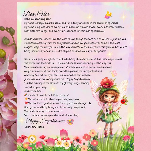 Letra de Fada de Única Magia para Crianças (Personalized Fairy Letter for Girls – Self-Love & Embracing Uniqueness – Fairy Poppy Sugarblossom)