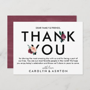 Letra de Flor Maroon Obrigado Cartão de Recepção