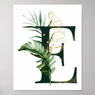 Letra Decorativa E com Poster de folhas tropicais