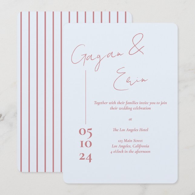 Letra Dusty Blue Love Convites de Casamento (Frente/Verso)