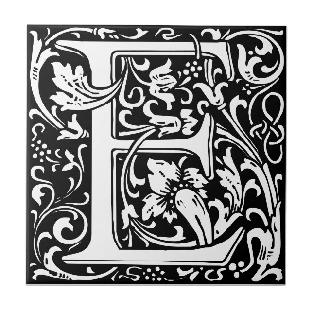 Letra E art nouveau Azulejo preto e branco (Frente)