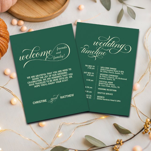 Letra Elegante de Casamento Teal e Cartão Timeline (Criador carregado)