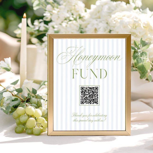 Letra em Verde Oliva e Azul para o Fundo de Lua de (Sage Green & Blue Honeymoon Fund QR Code Sign)