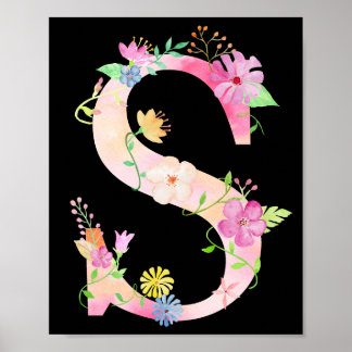 Letra floral aquarela S Poster