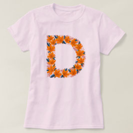 Letra floral D camiseta básica da mulher