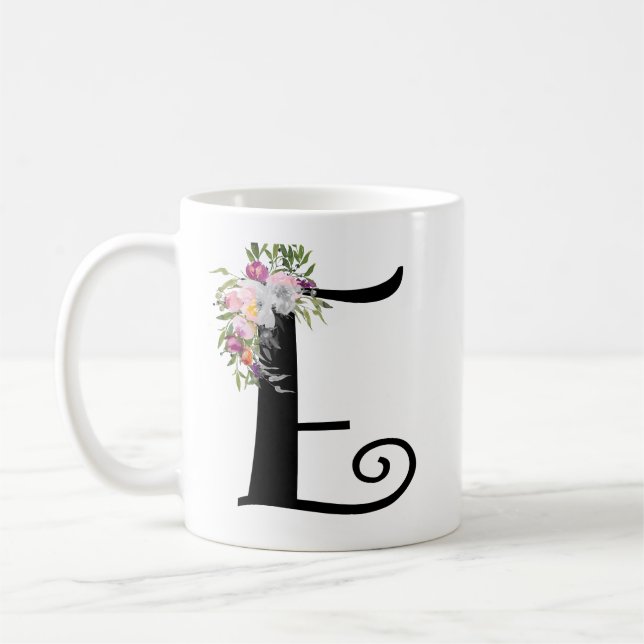Letra floral E da aguarela, caneca da arte do (Esquerda)