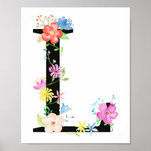 Letra floral L poster da aguarela