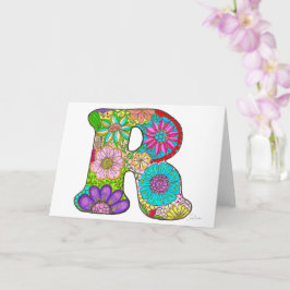 Letra Floral R Cartão de Saudação - Dentro Vazio