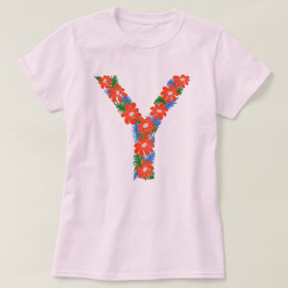 Letra floral Y camiseta básica da mulher