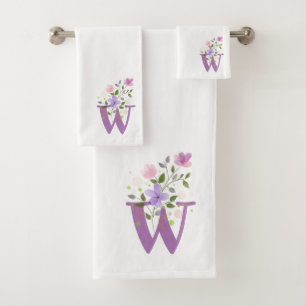 Letra inicial W + Design floral conjunto de toalha